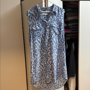 Blue and White Leopard Print Sleeveless Dress